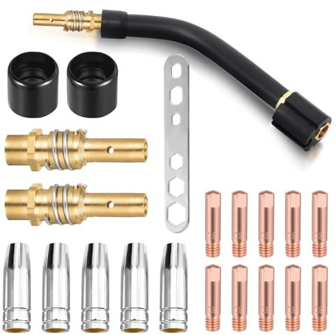 24 Stück Verschleißteile Set - Schweißzubehör passend AK-15,Schutzgasschweißgerät Zubehör,Schweißbrenner Zubehör,Gasdüse, Stromdüse, Isolator, für Schweißanfänger und Profis gleichermaßen