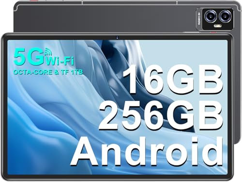 UJJ Tablette 11 Pouces Android Tablette avec 16Go RAM + 256Go ROM (TF 1To), 2000 x 1200 FHD, Octa-Core 2.0 GHz, 2.4G + 5G WiFi, 8600mAh, 5MP + 13MP, Bluetooth5.0, Tablette Tactile avec étui-Gris