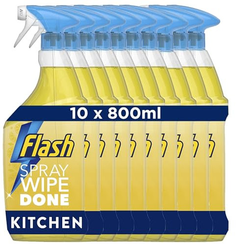 Flash Spray Wipe Done Kitchen Cleaning Sprays, Crisp Lemon, 8 Litres (800 ml x 10),