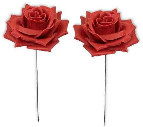 matches21 HOME & HOBBY Große Wachs-Rosen 2er Set rot - dauerhaft haltbare Textil-Rosen mit Wachs-Blüten
