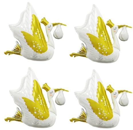 KOBOKO Willkommen Zuhause Baby Ballons, 4 Stk Welcome Home Deko Storch Geburt Luftballons, Welcome Home Baby Folienballon, Willkommen Baby Deko Ballon, Storch Luftballon für Baby Shower,Babyparty Deko