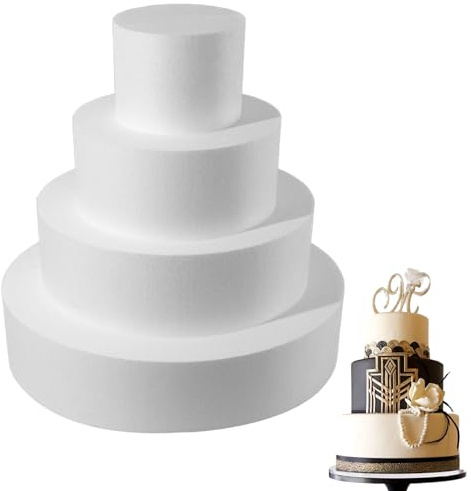 Xoeryoy Gâteau mannequin 4pcs 4/6/8/10 pouces faux gâteau rond bricolage en polystyrène léger réutilisable