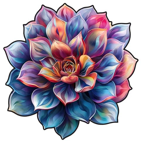 Wooden Jigsaw Puzzles, Unique Shaped Wood Puzzles for Adults with Wood Box, Succulent M