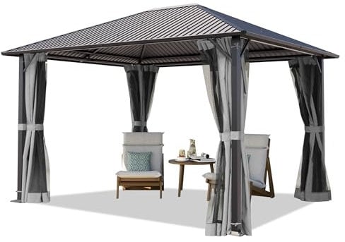 TOOLPORT Gartenpavillon 3x3,65 m mit Stahldach - Hardtop Pavillon mit 4 Seitenteilen und Moskitonetzen in Grau