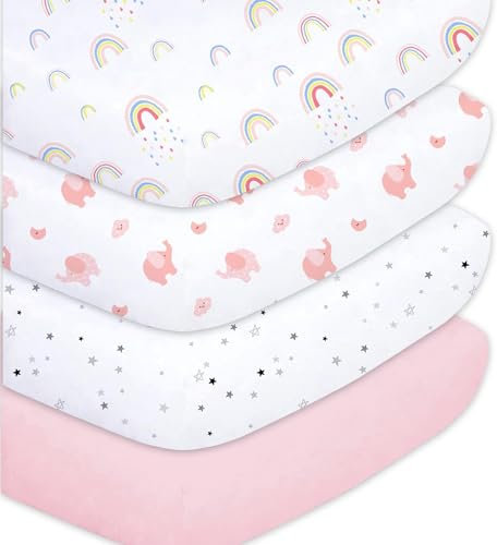 Little Grape Land 4er-Pack Spannbettlaken Spannbetttücher 60x120 cm für Baby und Kinderbetten, Atmungsaktive Microfiber Polyester Babybettlaken, Oeko-TEX zertifizierte Kinderbett Matratzenlaken