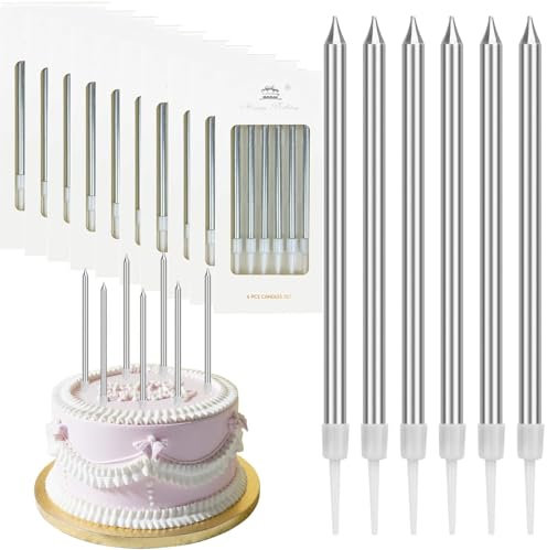 60 Pz Candeline Compleanno Lunghe (Argento)