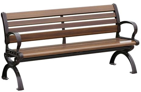 Gartenbank Aluminium 3 Sitzer Imitierte Holzmaserung Parkbank Wetterfest Leicht Gebogene Rückenlehne Stuhlbeine aus Aluminiumguss für Balkon, Terrasse, Garten(150x60x78cm)