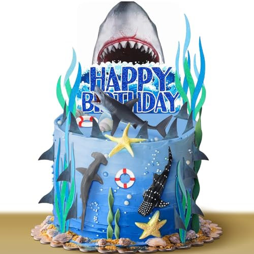 18 Pack Shark Cake Toppers for Shark Attack Sea Creatures Decor Shark Figurines Decorations Ocean Theme Cupcake Picks for Birthday Shower Party Favors Supplies