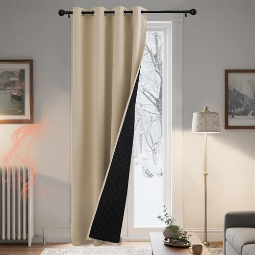 PONY DANCE Türvorhang Kälteschutz Verdunkelungsvorhang 1 Stück | H 200 x B 140 cm, Biscotti Beige, mit Ösen, Gardinen Blickdicht, Doppellagig, Thermovorhang, Wärmeisolierend, Dick