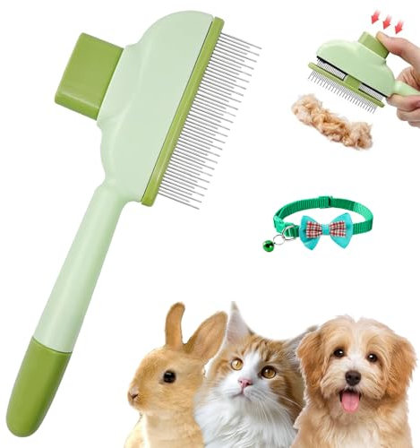 Zen Brush For Cats, Zenbrush Cat Comb - Removes Fur & Relieves Pain, Self-Cleaning Pet Comb Grooming Brush with Release Button, Ultra-Soft Comfort Tips, for Short&Long Pet Tangles Shedding (1-Green)