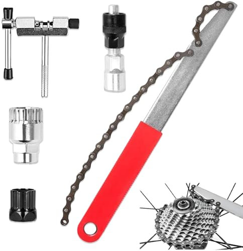 Extractor de Piñón 5 en 1, Herramienta de Extracción de Cassette, Latigo de Cadena de Bicicleta, Conjunto de Latigo de Cadena y Extractor, Juego de Herramientas de Extracción de Casete de Bicicleta