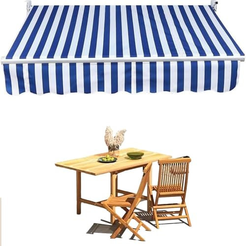 Toldo retráctil para patio, toldo de repuesto con cubierta superior de tela, toldo manual, impermeable, para ventana, puerta, mercado, tienda, restaurante, cafetería (azul, 2,5 x 1,5 m/8 x 5