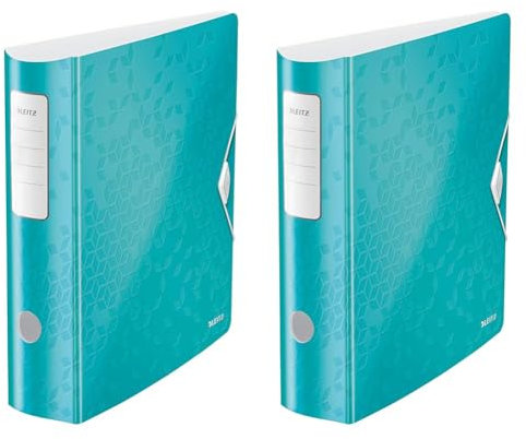 Leitz Qualitäts-Ordner 180° Active WOW, A4, Breit, Abgerundeter Rücken, 8,2 cm breit, Gummibandverschluss, Leichtes Polyfoam, Plastik-Ordner, WOW Serie, Eisblau, 11060051 (Packung mit 2)
