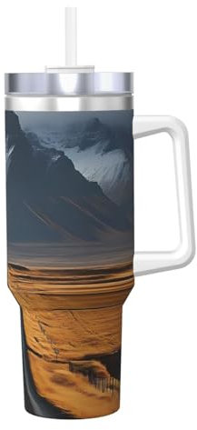 ZSUUGJ Highway - Vaso aislado de 40 onzas con asa y tapa con pajilla, taza de viaje, taza de café, botella de agua reutilizable, ideal para coche, trabajo, regalo