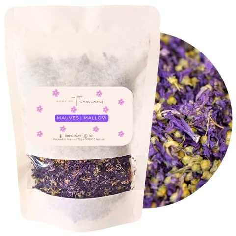 Home of Thamani Fleurs de Mauve Séchées pour Tisane, 15g, Infusion Naturelle Apaisante (50g)