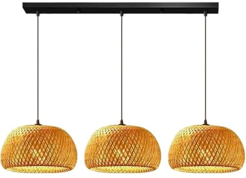 TMKOO Lampadario A Sospensione In Bambù Vintage 3 Lampadine Stile Boho Con Paralume In Rattano Intrecciato Illuminazione A Soffitto Regolabile Per Tavolo Da Pranzo Camera Soggiorno Cucina Ingresso E27