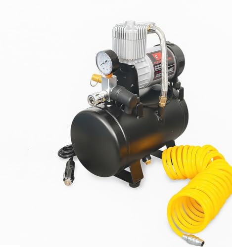 Compressore d'Aria 12V Serbatoio 3L Sistema di Compressione per Tromba 150 PSI Kit Accessori Portatile e Facile da Trasportare Metallo Auto Moto Camion Barca
