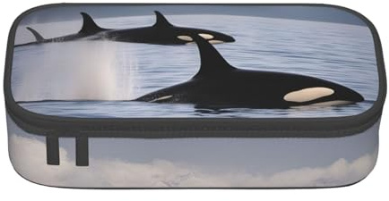 Cxzmnba Killer Whales Swim Along Federmäppchen für Jungen und Mädchen, Schulanfang, Schülerbedarf, Federmäppchen, Schwarz , Einheitsgröße, Taschen-Organizer