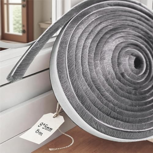 PSFLiang 8M Brush Seal, 9mm(L) x 15mm(S) Brush Seal Self Adhesive Brush Seal for Sliding Doors, Can Be Cut Freely (9 * 15-8m)