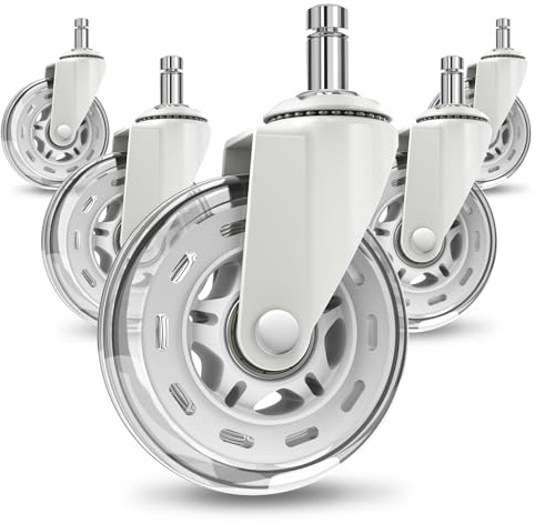 COSYLAND Bürostuhl Rollen 11x22mm Transparent Weiß 5er-Set, Ersatzrollen für Bürostühle, Universelle Rollen für alle Böden, Nicht für 1-KEA