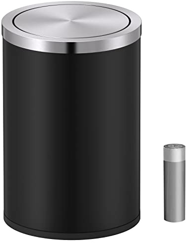 Mbillion Mini Trash Can with Lid, Desktop Small Trash Can Recycling Bin Cute Metal Garbage Can for Tabletop Countertop (15L Black, 15 Liter)