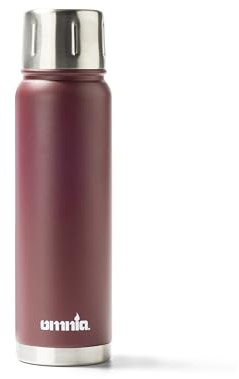 Omnia Edelstahl Vakuum-Isolierflasche, Doppelwandig, LFGB-Zertifiziert, Auslaufsicher, Für Heiße und Kalte Getränke, Spülmaschinenfest (Burgunderrot)