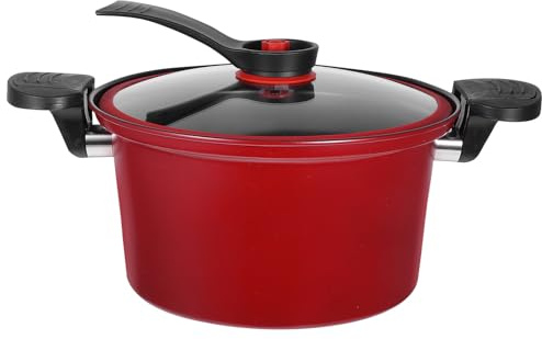 Angoily Niederdrucktopf 23cm Rot mit Glasdeckel Mikrowellen Schnellkochtopf aus Bruchfestem Material Rutschfeste Doppelgriffe Vielseitig für Dünsten Schmoren und Suppen