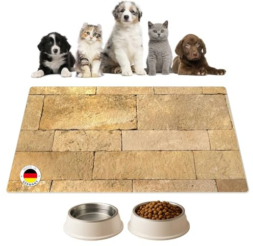Napfunterlage | Futtermatte für Hunde und Katzen „Mauerwerk Sandstein“ aus Premium Vinyl - 60x40 cm – rutschhemmend, abwaschbar, reißfest - Made in Germany