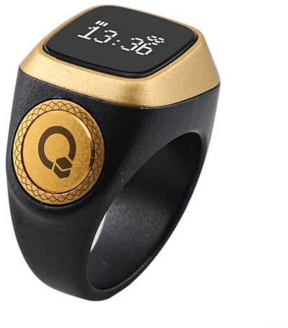 IQibla Smart Zikr-Ring, wasserdicht, digitaler Zähler, Gebetserinnerungsringe mit Vibrationserinnerung und Gebetszeitalarmierung für Muslime, 22 mm, Schwarz
