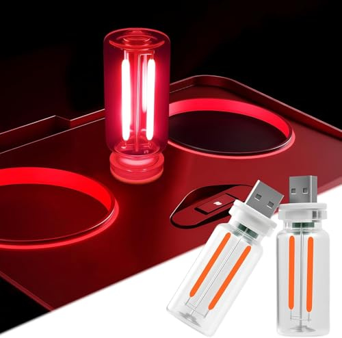 joonnair 2 Retro Autolampe Rot, USB Beleuchtung Atmosphäre Langes Drücken zum stufenlosen Dimmen,Mini USB LED Licht für Auto USB Innenbeleuchtung, Camping, Schlafzimmer, Schreibtisch