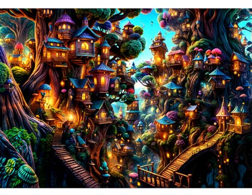 Puzzles 1000 Teile für Erwachsene, Puzzle für Erwachsene, 1000-teiliges Puzzle, herausforderndes Spiel für das ganze für Frauen, Geschenke für Männer, Puzzle, Thema: Fantasie-Baumhaus