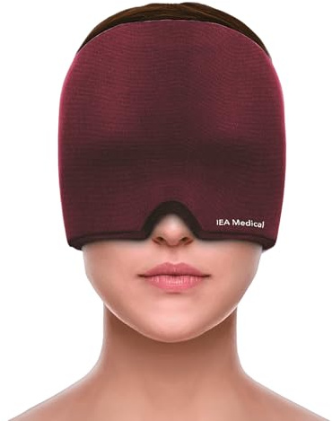 IEA Medical Migräne Maske Kirschrot – Kühlmaske gegen Kopfschmerzen | 360° Gel-Kühlmaske, Wärmemaske & Schlafmaske gegen Migräne, Kopfschmerzen & müde Augen – volle Abdunklung, wiederverwendbar