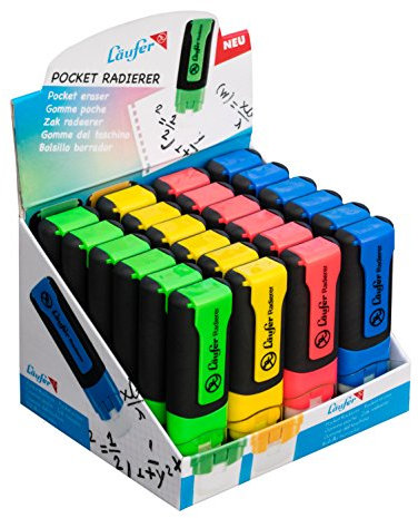 Läufer 12425 Pocket, Radierstift in Markerform, 24 Stück sort., je rot, grün, blau und gelb im Display