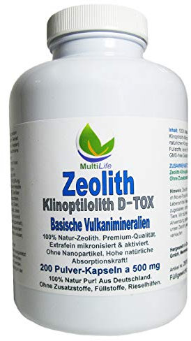 Zeolith Pulver 200 Kapseln BASISCHE Vulkan Mineralien [NATUR pur] Ohne Nanopartikel ultrafein mikronisiert & aktiviert [OHNE Zusatzstoffe] 26151