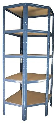 Shelf Creations Basic Eckregal Stecksystem 200x80x50cm in blau 5 Böden für Schwerlastregale mit 80cm Tiefe: Ideale Ergänzung durch Ausnutzung der Ecken Metallregalv Kellerregal Lagerregal Garagenregal