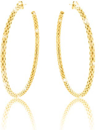 Große Creolen ELEGANCE Ohrringe Ohrreifen 60mm gedreht Ohrschmuck für Damen geflochten 18 Karat Gold plattiert mit Stecker mit einer hochwertigem Geschenkverpackung