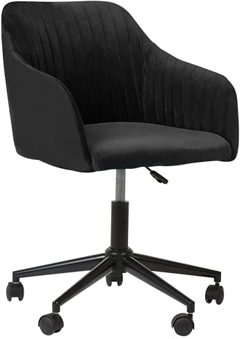 Beliani Office Desk Chair Black Velvet 360° Swivel With Backrest, Venice