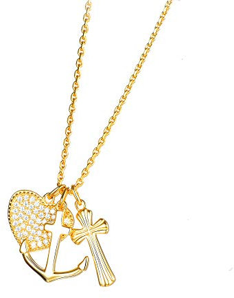 DOOSTI Damen Halskette GLAUBE, LIEBE, HOFFNUNG 925/- Silber Gelbgold vergoldet