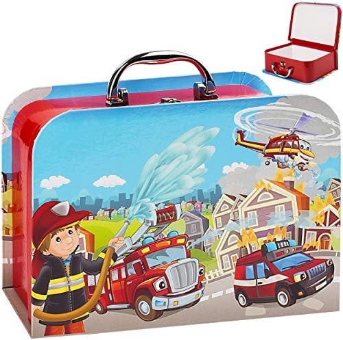 alles-meine.de GmbH Koffer/Kinderkoffer - MITTEL - Feuerwehr & Auto/Fahrzeuge - 23 cm - Pappkoffer - Puppenkoffer - Kinder - Pappe Karton - Autos Fahrzeug Helikopter Flugzeug..