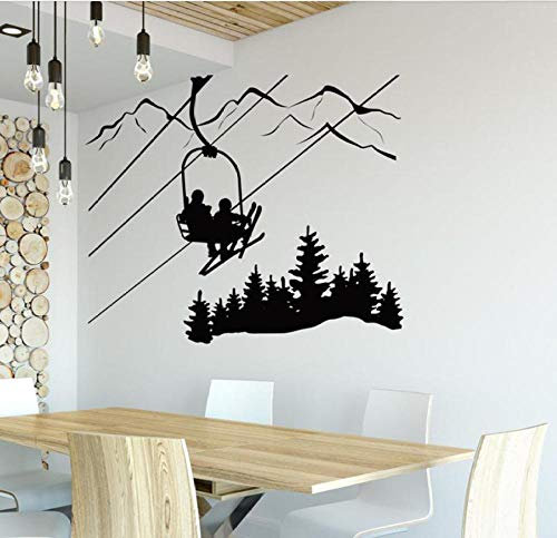Adesivi Murali Adesivo Da Parete Decalcomanie Da Muro Da Sci Sciatore Seggiovia Montagna Pino Albero Sport Invernali Arredamento Casa Vinile 50 × 42 cm