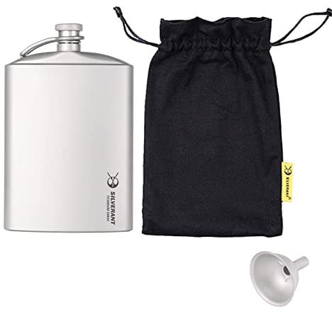 SILVERANT Titanium Flasque ultralégère Portable Rond Bouteille de Vin avec Entonnoir Whisky Alcool Accessoires de Vaisselle 248ml