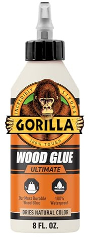 Gorilla Ultimate Waterproof Wood Glue, Natural Wood Color, 8 Ounce (Pack of 1) - Waterproof for Indoor or Outdoor Projects and Repairs