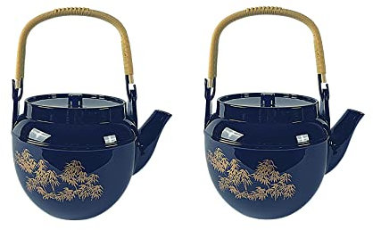 JapanBargain 1626, Extra Large Teapot Japanese Plastic Melamine Unbreakable Tea pot for Home or Restaurant, Black Color Lacquered with Bamboo Pattern, Made in Japan, 54 Ounce, Pack of 2