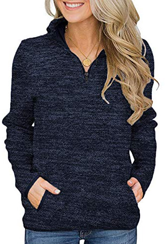 iWoo Damen Sweatshirt Pullover Langarm Farbvarianten Langarmshirt Pulli Oberteil Tops for Women mit Taschen Blau XXL
