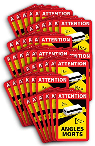 Lot de 100 autocollants Attention Angle Morts pour bus/caravane - 25 x 17 cm - De qualité supérieure - Avec protection UV - Spécialement conçu pour l'extérieur de STROBO