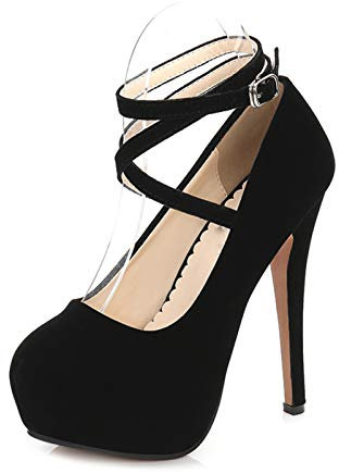 YUANZHOU High Heels 14CM Cross Strap Wildleder Model Catwalk Schuhe,Black-43