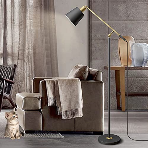 ACMHNC Stehlampe Wohnzimmer Dimmbar Mit Fernbedienung, E27 Stehleuchte Industrial Schwarz Standleuchte für Schlafzimmer Arbeitszimmer, Höhenverstellbar, Wohnzimmerlampe in Schwarz Und Gold