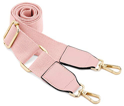 ZOUIQSS Frauen Breite Umhängetaschen Strap,verstellbarer Ersatz Gürtel Tasche Strap mit Leder Gold Haken Leinwand Handtasche Riemen Messenger Bag Changeable Long Strap For Crossbody Handtasche (rosa)