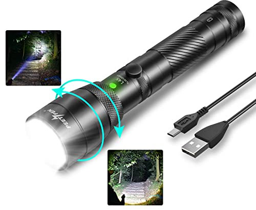 PEETPEN L45 LED 2000 lúmenes Carga USB Super brillante Linternas con zoom Linterna de mano portátil Impermeable IPX6, 4 modos, Camping Senderismo Luz de supervivencia de emergencia al aire libre