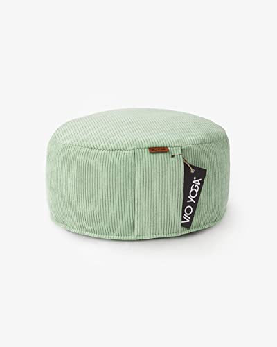 Yoga Meditationskissen Cord Rund • Sitzhöhe 13 cm • rund ∅ 32 cm • Faire Produktion • Qualität aus Deutschland • Yoga Kissen mit Bio Buchweizen-Schalen-Füllung • Bezug & Inlett waschbar (Salbei)